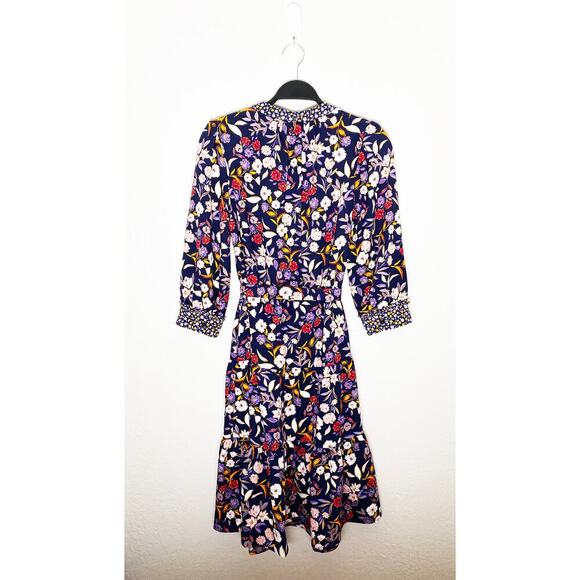 Draper James Women's Loretta Shirt Dress Navy Floral Flattering Tiered Skirt XS - Picture 4 of 9